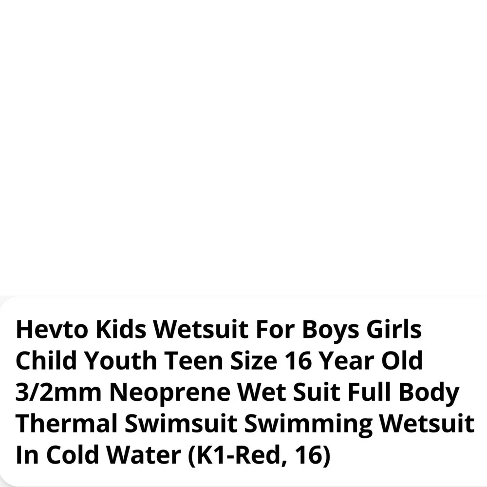 Hevto Kids Wetsuit 3mm Neoprene Full Body Youth Size 16 Black Red Swimming Surf